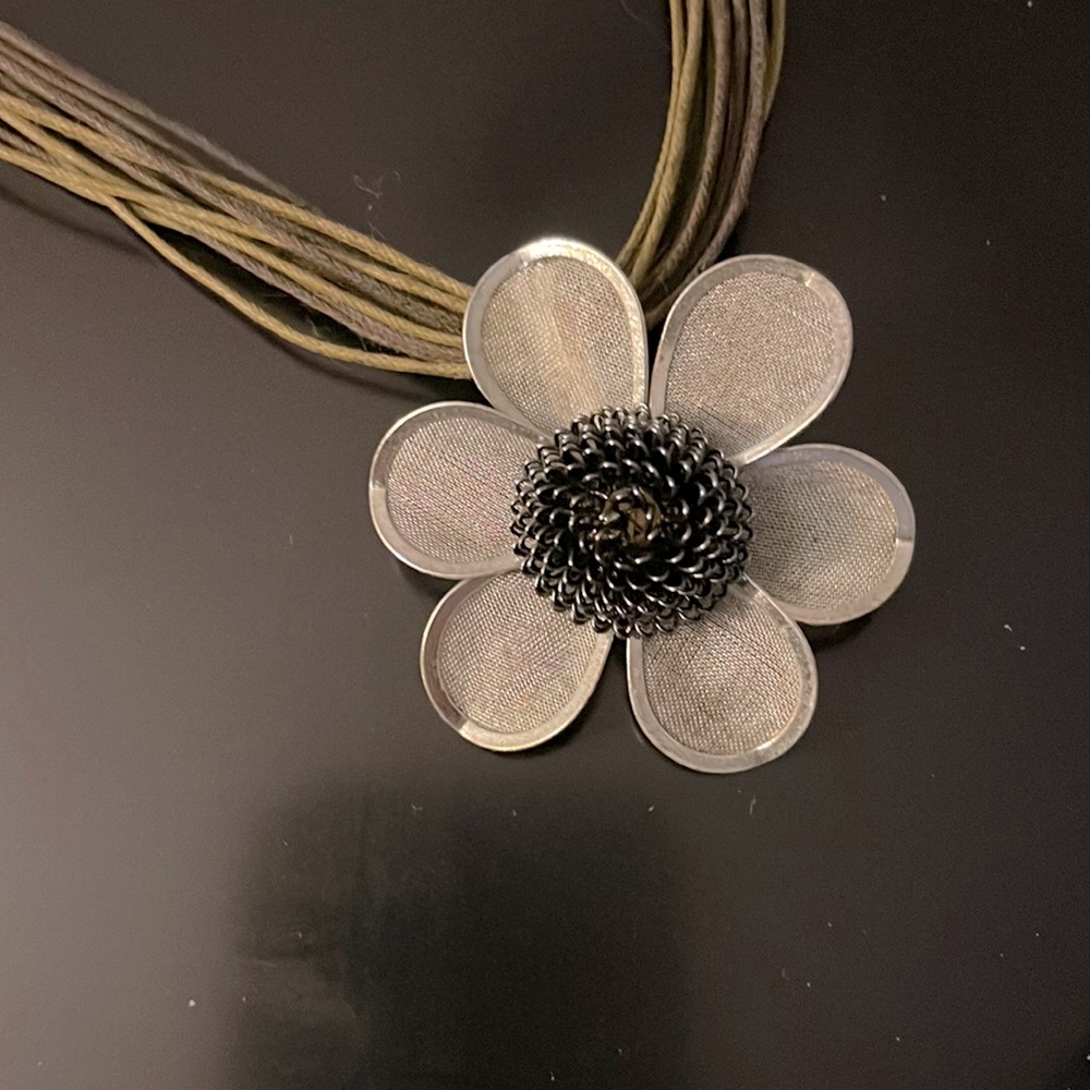 Brown jute necklace with flower pendant